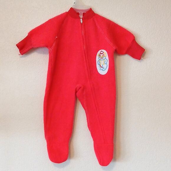 Vintage Riegel Red Footie Bodysuit With Dog patch 6M - Picture 1 of 5